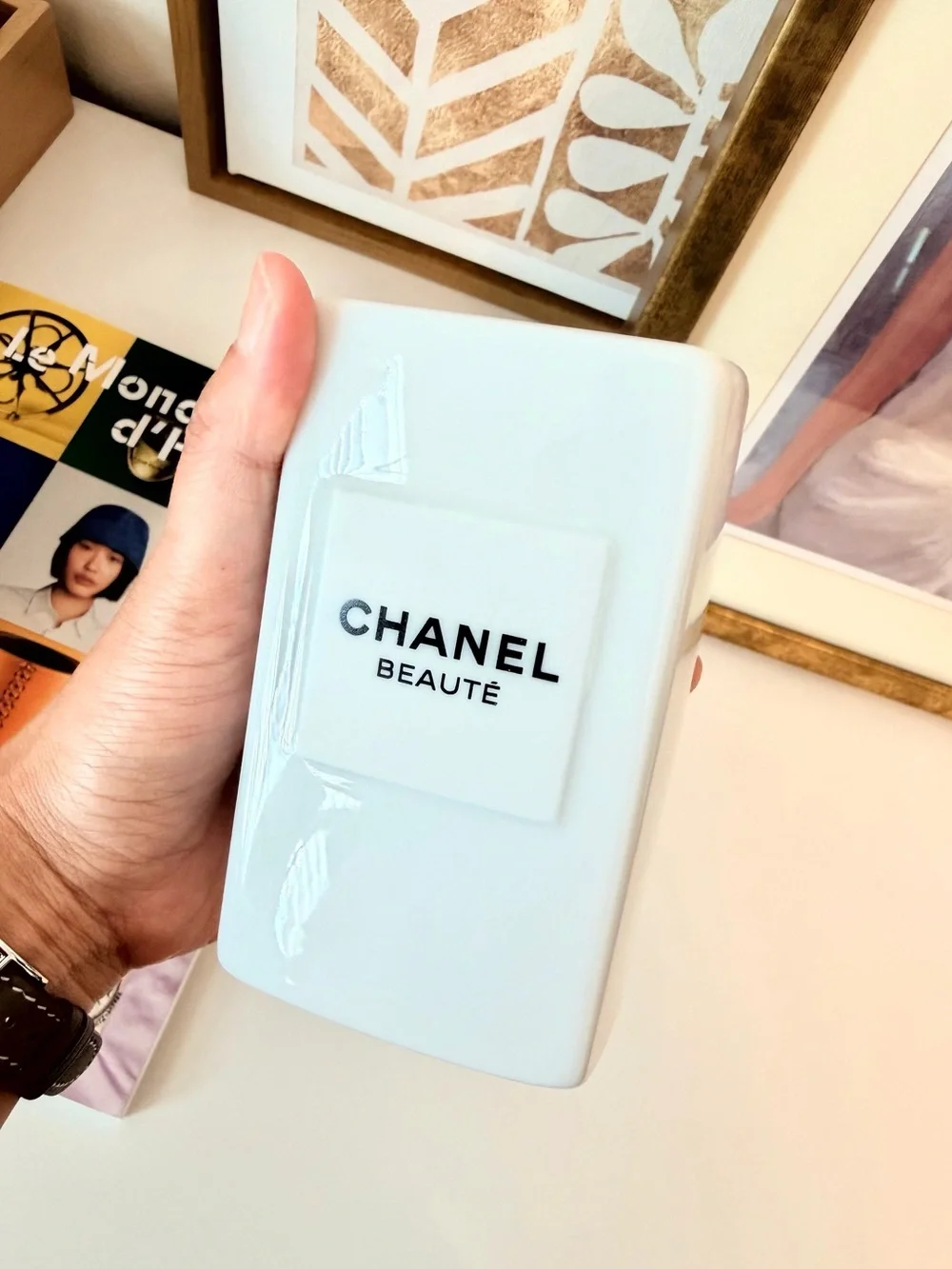 Chanel White Ceramic Brush Holder
